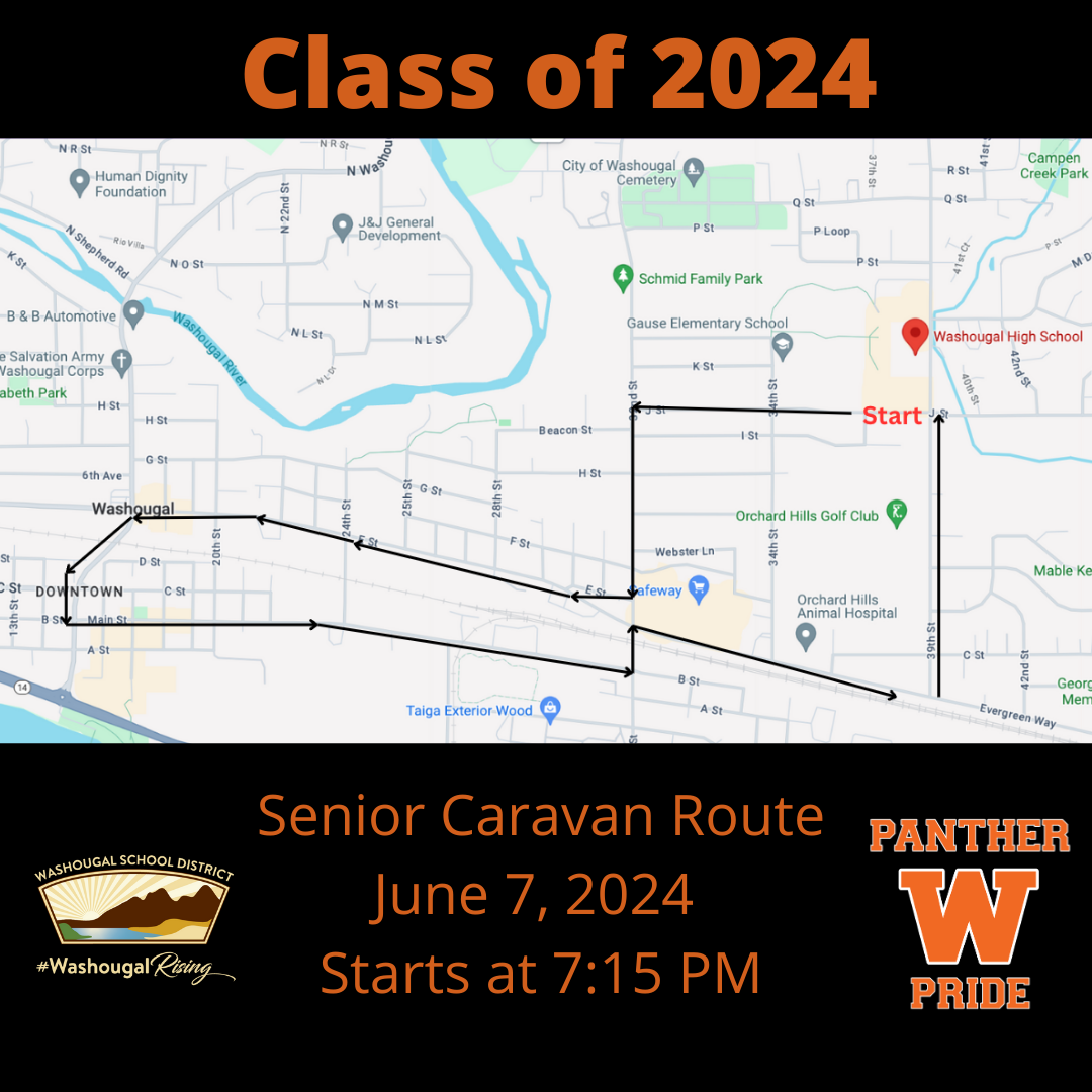 Senior caravan parade route from WHS to main street and back